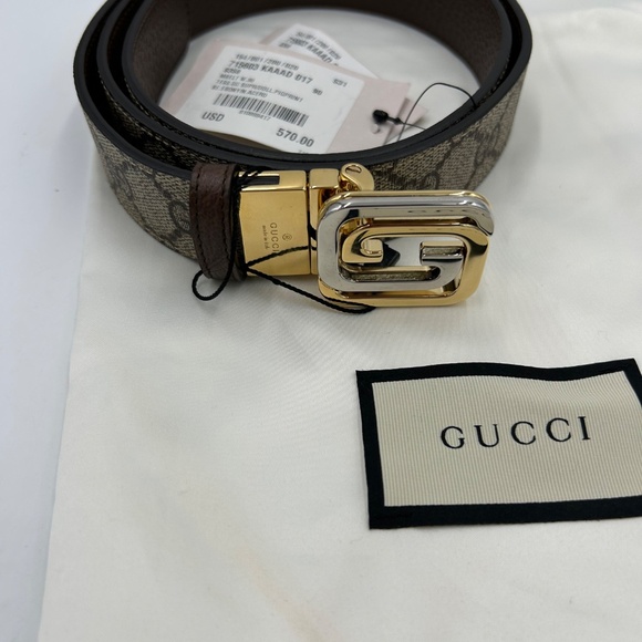 Men’s Gucci, iconic GG interlocking G belt, reversible size 90 cm made in Italy - Picture 3 of 12